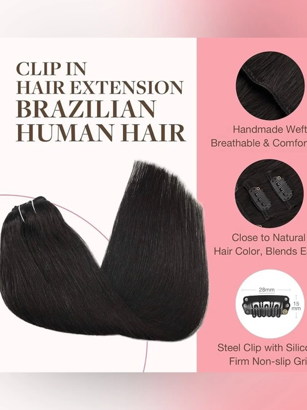 GOO GOO Clip in Hair Extensions Brazilian Human Hair 20 Inch 120g 7Pcs #B1 Black